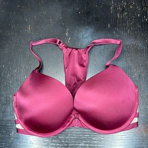 Victoria's Secret Very Sexy Push Up Front Clasp Mesh Sides Bra Size 32DD Maroon